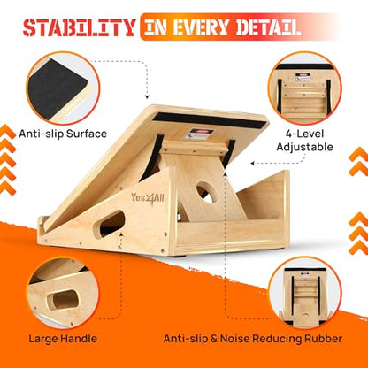 Yes4All Professional Incline Board, Slant Board Calf Stretching, Squat Wedge and Anti-Slip Surface, Portable Side Handle - color: A. Yellow