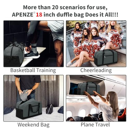 Apenze Small Gym Bag 18 inch Carry On Duffel Bag for Weekender Travel - Dark Grey - color: Dark Grey, size: 18inch