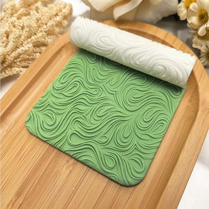 Polymer Clay Texture Roller Work with Polymer Clay Cutters for DIY Earrings Jewelry Making Craft Supplies(Linear Water Ripple Pattern) - color: Water Ripple