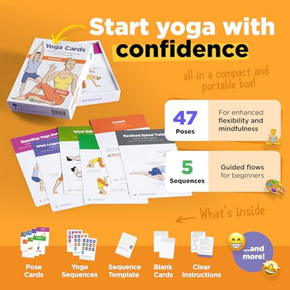WorkoutLabs Yoga Cards – Beginner: Visual Study, Class Sequencing & Practice Guide with Essential Poses, Breathing Exercises & Meditation · Plastic Flash Cards Deck with Sanskrit