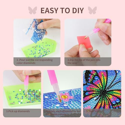FlyingMage 5D Diamond Art Painting Kits for Adults, 4 Pack Cute Animal Full Drill Diamond Dots Paintings, DIY Diamond Crafts and Art Mosaic Kits, Kawaii Gem Paint with Diamonds Pictures, Butterfly - color: Multicolor Butterfly
