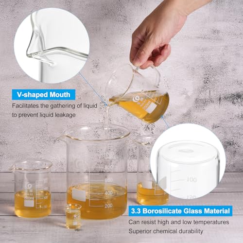 PATIKIL 50/100/250ml Low Form Glass Beaker, 3Pcs 3.3 Borosilicate Glass Beakers Graduated Measuring Cup with Spout for Lab Experiment, Cooking and Baking, Clear - size: 50/100/250ml