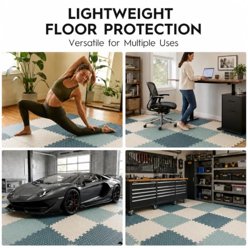 18 Pcs EVA Foam Floor Tiles, Puzzle Exercise Mat Set for Gym - color: Cool Blue Trio