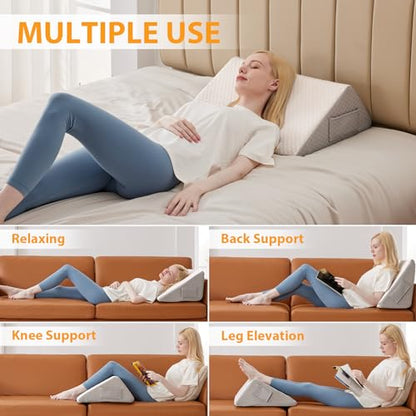 Ruqmuis 등 수면을 위한 무릎 베개, 무릎을 높이기 위한 20.3cm(8인치) 무릎 웨지 베개, 허리 통증 완화를 위한 다리 베개, 삼각형 베개, 수술 후 다리 높이 베개, 혈액 순환, 화이트/그레이 - color: 화이트/그레이
