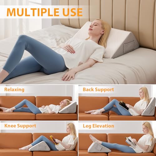 Ruqmuis 등 수면을 위한 무릎 베개, 무릎을 높이기 위한 20.3cm(8인치) 무릎 웨지 베개, 허리 통증 완화를 위한 다리 베개, 삼각형 베개, 수술 후 다리 높이 베개, 혈액 순환, 화이트/그레이 - color: 화이트/그레이