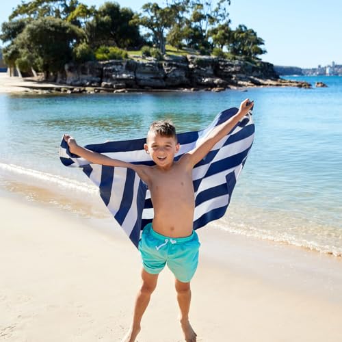 Dock & Bay Beach Towel - Quick Dry, Sand Free - Compact, Lightweight - 100% Recycled - Includes Bag - Cabana - Navy - Large (160x90cm, 63x35) - color: Cabana - Navy, size: Large (160x90cm, 63x35")
