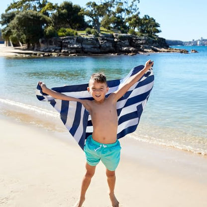 Dock & Bay Beach Towel - Quick Dry, Sand Free - Compact, Lightweight - 100% Recycled - Includes Bag - Cabana - Navy - Large (160x90cm, 63x35) - color: Cabana - Navy, size: Large (160x90cm, 63x35")