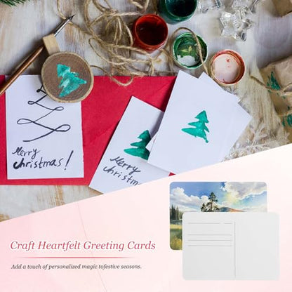 MECCANIXITY 20 Sheets Watercolor Postcards, 100% Cotton 4x6 Inch Watercolor Paper with White Tin Box Blank Postcards Rough for Mailing Painting Invitations Greeting Cards(140lb/300gsm) - color: White