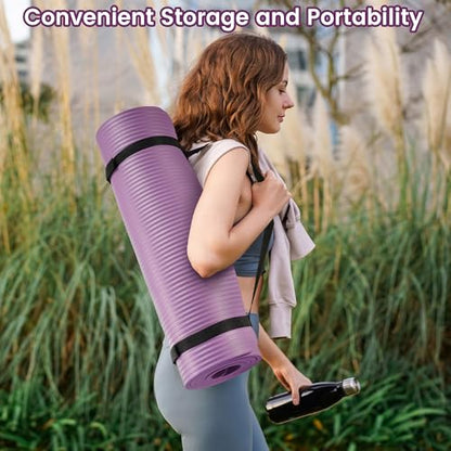 Fitvids Yoga Mat, 1/2-Inch Extra Thick High Density Exercise Mat, Anti-Tear Exercise Yoga Mat with Carrying Strap, Suitable for Various Yoga Exercises - color: Taro Purple
