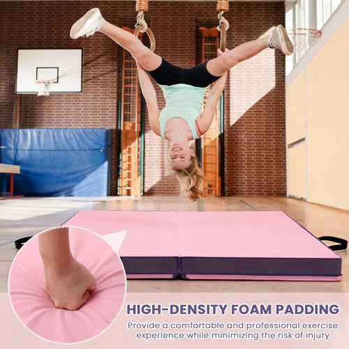 Nuanchu 4" Thickened Bi-fold Gymnastics Mat Crash Landing Pad | 4 x 4 ft Bifolding Gymnastics Mat with Carrying Handles for Tumbling, Yoga, Cheerleading, Stretching and Home Training