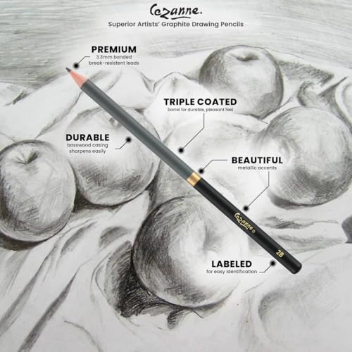 Cezanne Graphite Drawing Pencils Set - 5H, Set of 12 Break-Resistant Graphite Lead, Easy-to-Sharpen Sketch Pencils, Master Artist Quality Graphite Pencils for Technical and Artistic Drawing - color: 5H, size: Set of 12