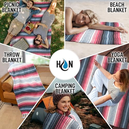 Hydration Nation Authentic Large Handwoven Mexican Striped Throw Blanket - Soft, Durable, Eco-Friendly - 70"x50" - Azure - color: Azure