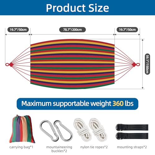 Posprica Brazilian Style Double Hammock with Fringe, 2 Person Patio Hammock for Backyard & Indoor Relaxation, Soft Breathable Fabric, Easy Setup with Straps & Carry Bag, 360 lbs Capacity - color: Red Stripe