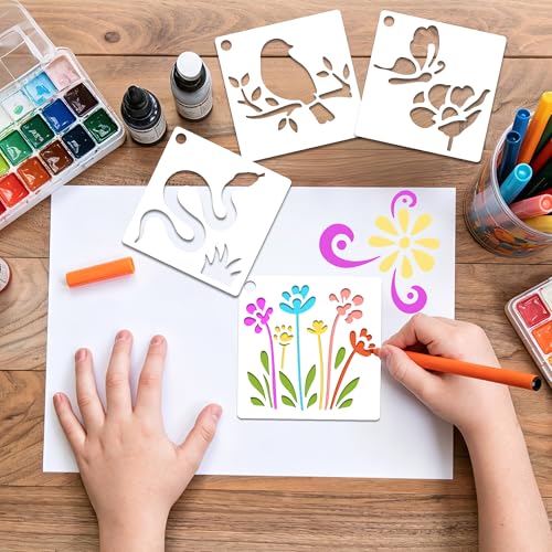 100Pcs Flower Stencils 3Inch Large Floral Leaf Stencils for Crafts Painting | Reusable Stencils,Wildflower Butterfly Stencil,Floral Stencil,Drawing Templates,Scrapbook,Classroom,Projects,Wood,Sign,Wall - size: 3 Inch