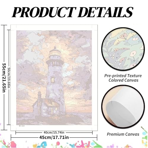 koemhxb Lighthouse Paint by Numbers Kit for Adults, Acrylic Painting on Canvas, DIY Art Set for Beginners, Home Wall Decor Gift 16x20 Inch - color: Lighthouse