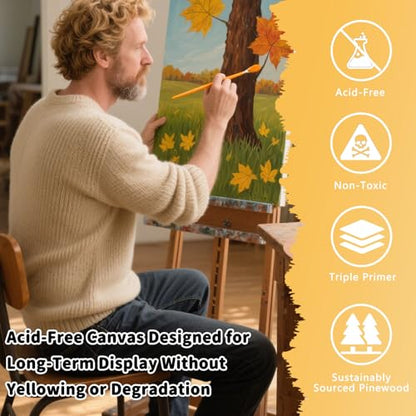 4-Pack 24x24 Square Stretched Canvas Cotton for Oil & Acrylic (60 x 60 cm) | 380gsm 100% cotton, triple acid-free gesso, no bleed warp resistant, for mixed media - size: 4PK - 24"x24"