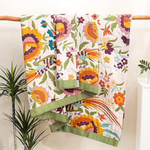 Flower and Bird Boho Throw Blanket for Bed Couch 50"×60" - color: Boho Flower-c, size: 50"x60"