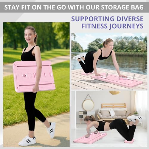 JANUA Pilates Board - Pilates Reformer Set, Multi-Purpose Foldable Pilates Reformer Board for Home, 5 in 1 Pilates Sliding Board - color: Pink