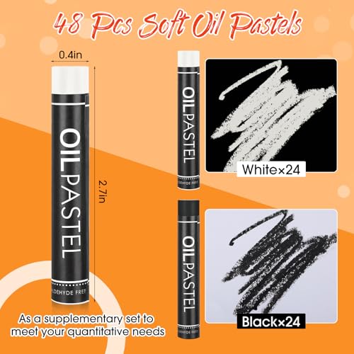 Nezyo 48 Pcs Black and White Oil Pastels Bulk Soft Oil Crayons Single Color Creamy Pastels Stick Refill Set Art Supplies for Artists Beginners Art Painting Drawing Blending Graffiti - color: Black and White
