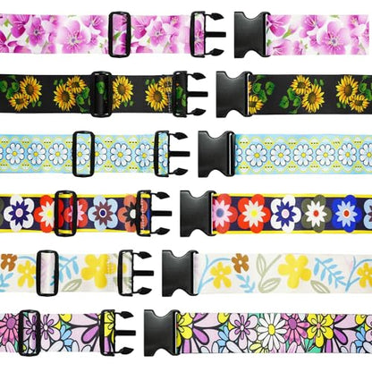 6 Pieces Luggage Straps Patterned Luggage Strap Suitcase Straps Luggage Belt Adjustable Travel Luggage Belt Strap with Quick Release Buckle, 2 inches Wide by 72 inches Long (Flower Style) - style: Flower Style
