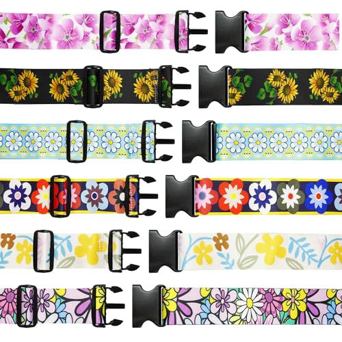 6 Pieces Luggage Straps Patterned Luggage Strap Suitcase Straps Luggage Belt Adjustable Travel Luggage Belt Strap with Quick Release Buckle, 2 inches Wide by 72 inches Long (Flower Style) - style: Flower Style