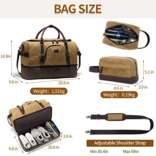 Nerlion Weekender Bag with Shoe Compartment Large Overnight Bag for Men Canvas Genuine Leather Carry on Luggage Bag Travel Duffel Bag(Brown) - color: Brown