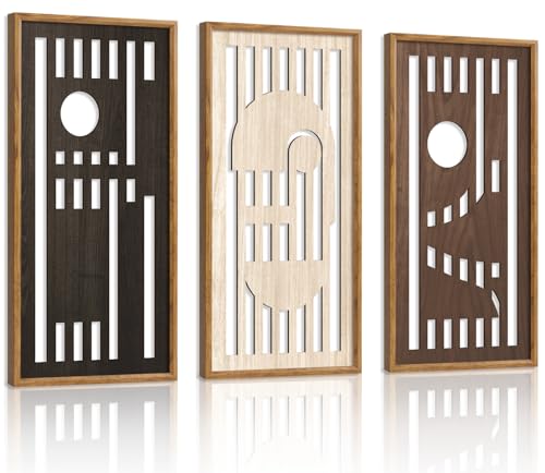 HPNIUB 3 PCS Boho Wall Decor,Black White Century Abstract Mask Geometric Line Carved Hanging Wood Sign for Living Room,8x16Inch Modern Neutral Wooden Plaque for Apartment Bedroom Office Decoration - color: Abstract Mask Geometric Line Wooden Wall Art