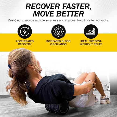 Rolflex SpineAline Foam Roller – Ergonomic Deep Tissue Spine Alignment Tool | Spine, Neck, Leg and Back Stretcher – Lightweight, Durable & Portable Muscle Rollers – Supports Up to 300 lbs – Black