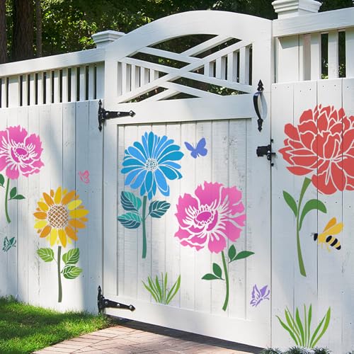 12 PCS Large Flower Painting Stencils, Reusable Sunflower Stencils for Painting on Wood Rocks Canvas Fabric Glass Pottery DIY Painting Art Projects - style: 12PCS Large Flower