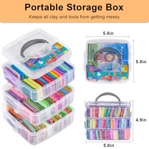 CiaraQ 70-Color Polymer Clay Oven Bake Modeling Kit | 14 tools, 3‑layer box, silicone mold, accessory pack, guide. Great for gifting, school, home, kids & artists. - color: 70 Colors, size: 20g / pcs