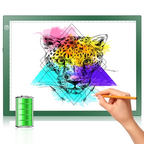 LitEnergy Rechargeable Battery Powered Light Tracing Box, Ultra-Thin Adjustable USB Power Artcraft LED Trace Light Pad Size A4 for Drawing, Streaming, Sketching, Animation, Stenciling (Green) - color: GREEN, size: 04 - 10x15inch rechargeable