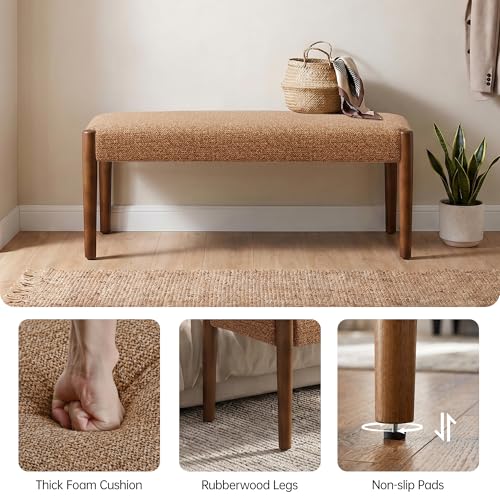 Usaint 42" End of Bed Bench with Wood Legs, Orange with Walnut Leg - color: Orange With Walnut Leg