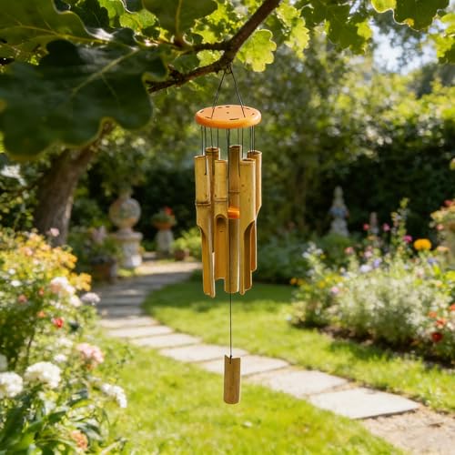 MUMTOP Bamboo Wind Chimes, Deep Tone Wooden Wind Chime Outdoor Garden Decor