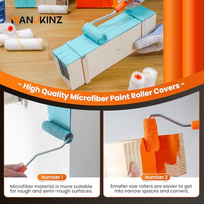 Microfiber Paint Roller, 2 Inch and 4 Inch, 50 Pack | 3/8 Inch Nap, Mini Paint Roller Covers, with Paint Roller Frame, for House Painting, Ideal for Walls, Ceilings, Doors - size: 2 Inch & 4 Inch,50 Pack