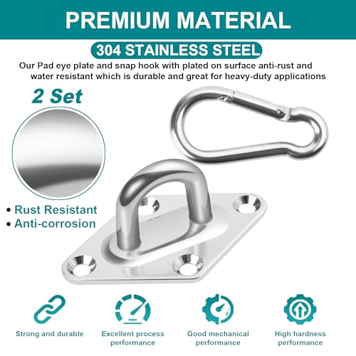 Heavy Duty Hammock Hanging kit - 1000 lb Capacity Swing Hooks, Ceiling Hooks for Wall/Ceiling Mount, Indoor & Outdoor - Stainless Steel (Medium) - size: Medium