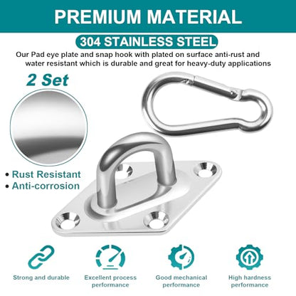 Heavy Duty Hammock Hanging kit - 1000 lb Capacity Swing Hooks, Ceiling Hooks for Wall/Ceiling Mount, Indoor & Outdoor - Stainless Steel (Medium) - size: Medium