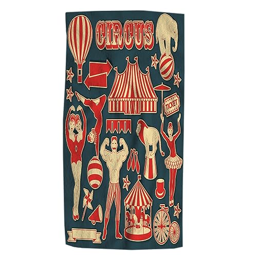 Pehede Circus Hand Towel Circus Stars for Clown Strongman Twins Pattern Soft Guest Face Bath Towel Bathroom Decorations Thin Kitchen Tea Dish Towels 15 x 30 inch - color: Circus