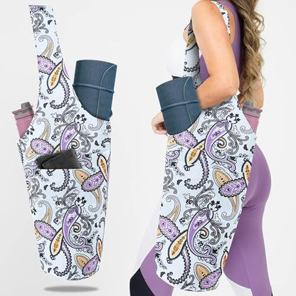 Yoga Mat Bag Yoga Tote Bag with Large Pocket and Zipper Pocket Yoga Mat Bag Carrier Fit Most Size Mats and All You Stuff - color: light blue