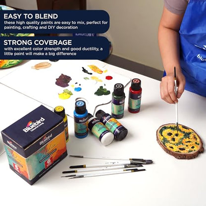 BLUEBIRD Studio Acrylic Paints, Primary Colors, 6-Pack 3.4 Fl Oz each, Basic Acrylic Paint For DIY Crafts & Beginner Artists - color: PRIMARY COLORS, (6-Pack, 3.4 Fl Oz each)