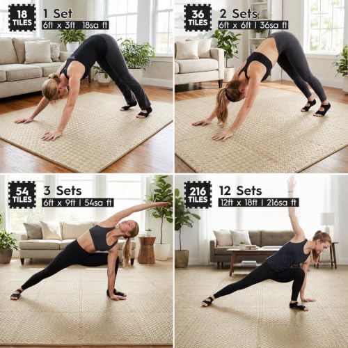 18 Pcs EVA Foam Floor Tiles, Puzzle Exercise Mat Set for Gym - color: Beige