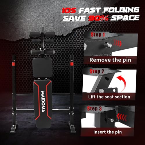 MAIDOMA Multi-Function 8 in 1 Foldable Weight Bench Set with Leg Extension - color: wine red