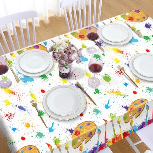 1Pc Watercolor Painting Party Plastic Tablecloth 54 x 87 Inch Long Table Cover, Artistic Painting Party Tablecover for Art Draw Theme Kids Baby Shower Birthday Dinner Picnic Kitchen Event - color: Watercolor Painting