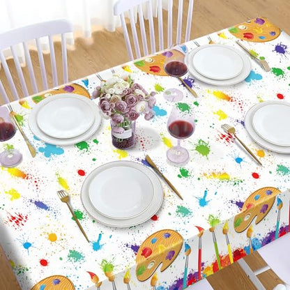 1Pc Watercolor Painting Party Plastic Tablecloth 54 x 87 Inch Long Table Cover, Artistic Painting Party Tablecover for Art Draw Theme Kids Baby Shower Birthday Dinner Picnic Kitchen Event - color: Watercolor Painting