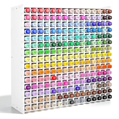 240-Slot Marker Organizer, Adjustable Pen Holder for Desk, Art Supply Storage Rack for Colored Pencils, Brushes, Copic Markers, Space-Saving Plastic Craft Organizer, 14.4"L x 5.1"W x 13.8"H