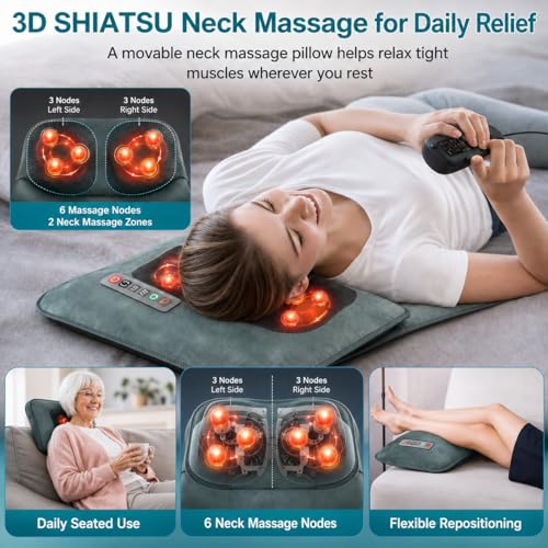 Full Body Massage Mat with Heat, Shiatsu Neck Massager, Body Massager Pad Cushion for Bed & Recliner, Back Massage with Vibration Therapy for Total Body Relaxation