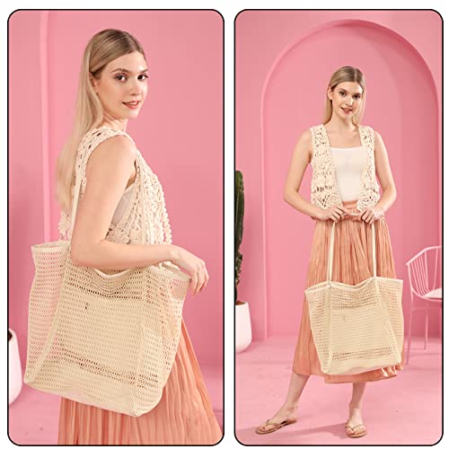 Iioscre Beach Bag for Women, Causal Hobo Handbags with Zipper Inner Pocket - color: Beige