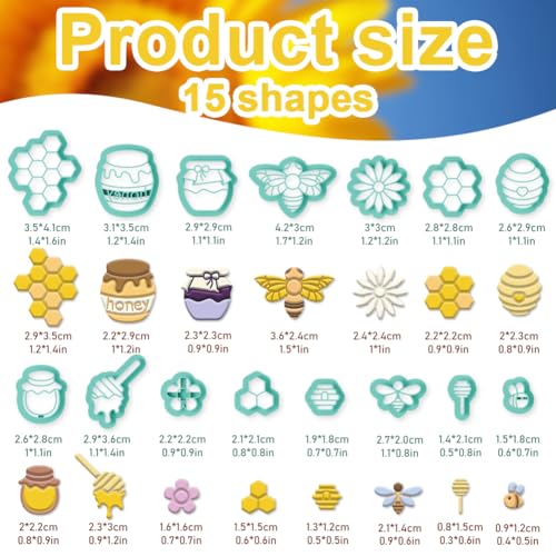 beinkmake 15Pcs Bees Polymer Clay Cutters Clay Earrings Cutters Flower Honey Beehive Jars Polymer Jewelry Cutter for Earrings Making Birthday Party DIY Supplies - style: Bee