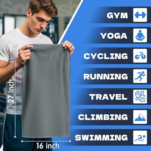 Microfiber Gym Towels for Showering Working Out Quick Dry Negative ions Large Middle Small Sizes Lightweight Gym Towel for Men Women Tennis Sports Towels for Body Hot Yoga Fitness Essentials - color: Gray, size: 16 inch X 27 inch