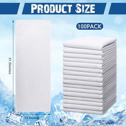 BBTO 100 Pack Cooling Towel Bulk - color: White, size: 32 x 12 Inch