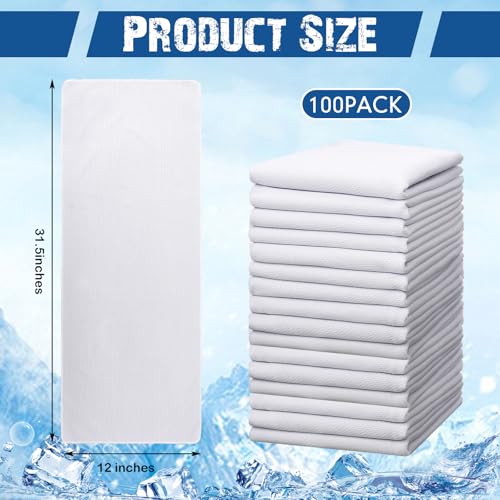 BBTO 100 Pack Cooling Towel Bulk - color: White, size: 32 x 12 Inch